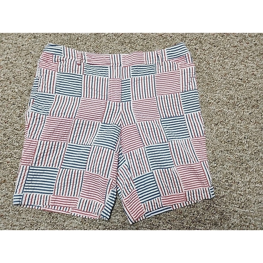 Talbots Patchwork & Seersucker Shorts Sz 14 Perfect Short Red‎ White Blue 36x8